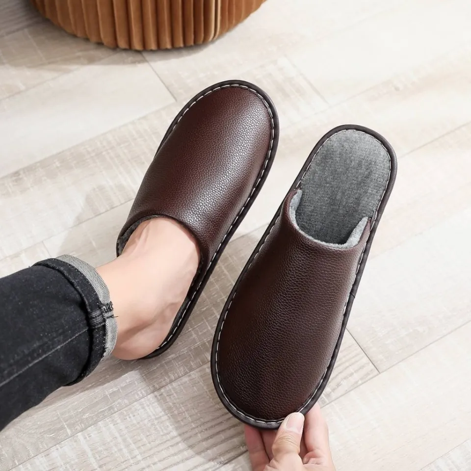 Hyper Hawk Warm Non-Slip Leather Home Slippers for Adults